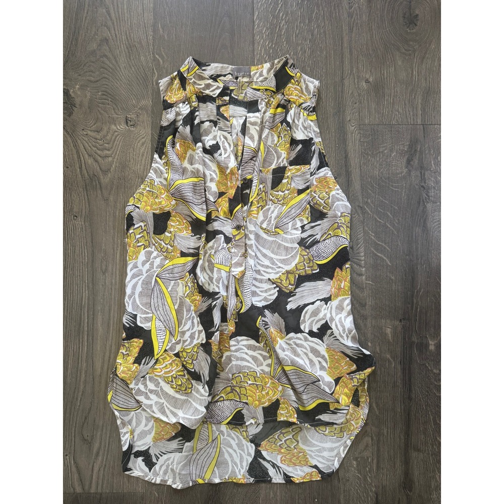 Braeve Floral Sleeveless Blouse S Yellow Black White Polyester Excellent